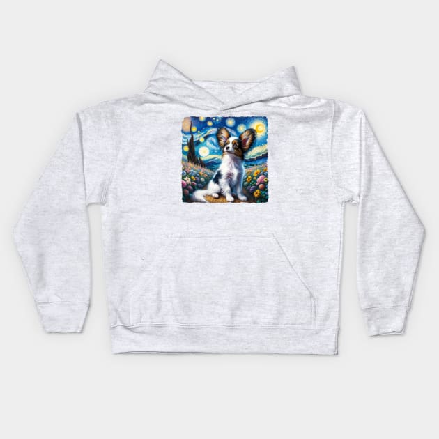 Starry Papillon Portrait - Dog Portrait Kids Hoodie by starry_night